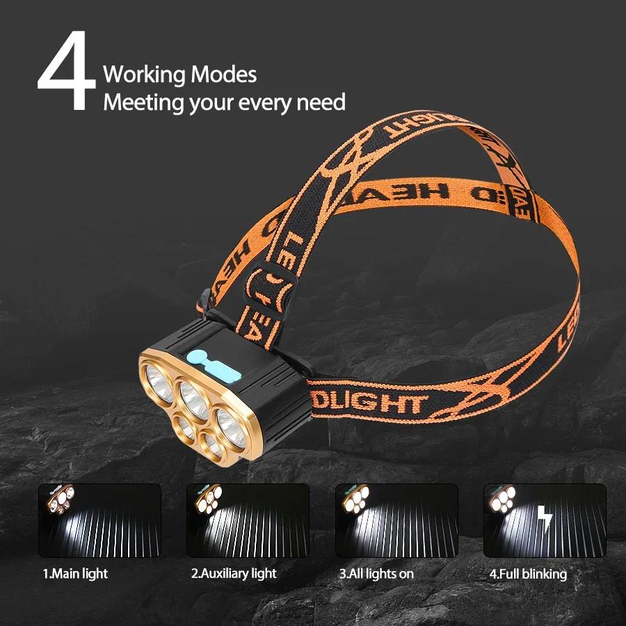 Rechargeable 5 LED Headlight Ultra Bright Powerful Waterproof Head Flashlight Head Torch for Outdoor Camping Running Lighting