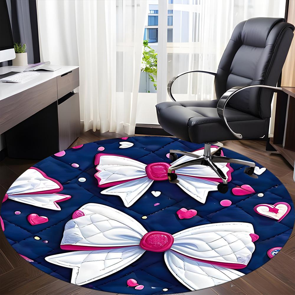 1pc Bowtie Heart Chair Carpet for Office, Indoor Non Slip Washable Polyester Fiber Carpet,