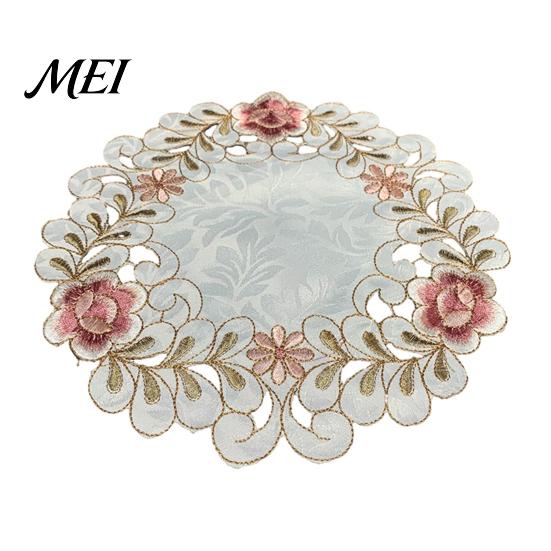 Cup Coaster Mat Embroidered Flower Placemat, Round Floral Heat Resistant Table Dinner Plate Placemat Protector for Dining Vase Wedding Party
