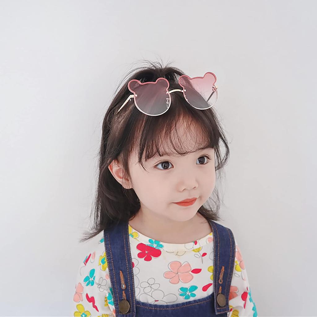 LumiSyne Bear Sunglasses for Girls and UV400 Gradient Metal Round Sun Eyewear for and Beach Kids, Boys, Lenses, Frame, Glasses, Protection,