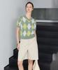 SHINE ON YOU Linen Cotton Argyle Pattern V-Neck Short Sleeve Knit - Olive Lime