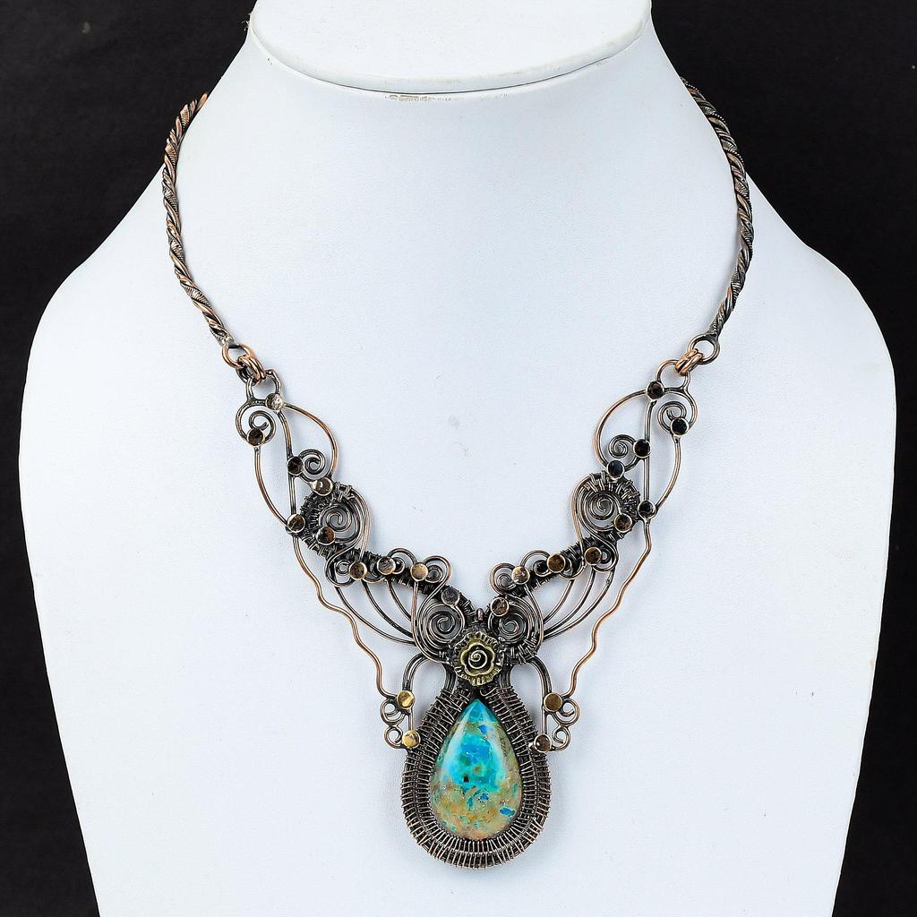 Shattuckite Necklace Copper Wire Wrapped Necklace Adjustable Necklace Gemstone Jewelry Handmade Necklace Copper Wire Jewelry Engagement Gift