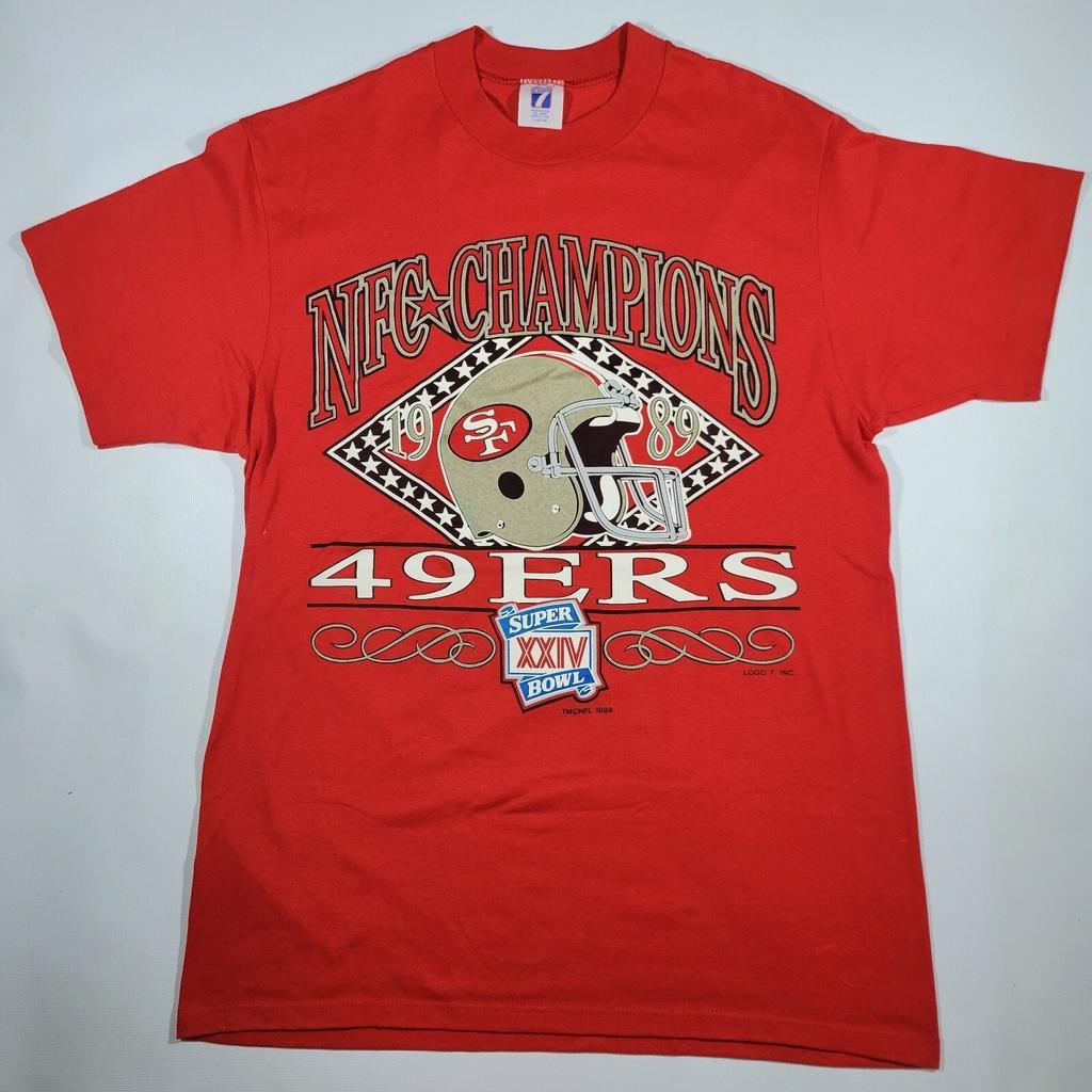 VINTAGE San Francisco 49ers 1989 Campioni NFC Super Bowl XXIV MAGLIETTA ROSSA TAGLIA L