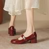 Thick heel shallow mouth soft leather single shoes women's college vocational work commuter women's shoes square head shoes