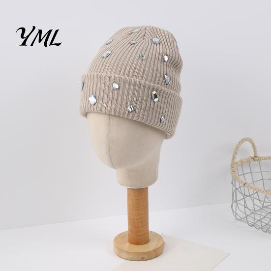 Täglicher Ausflug Warme Accessoires Bling Strass Strickmütze, Street Punk Strick Winter Stilvoll Kälteschutz Kopfbedeckung Beanie für Damen Herbst