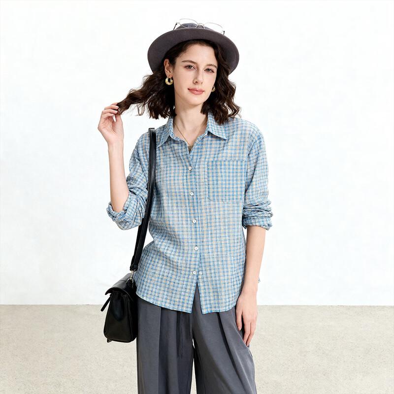 ENC Men s Thin Blue Plaid Long-Sleeve Shirt XL синий в клетку