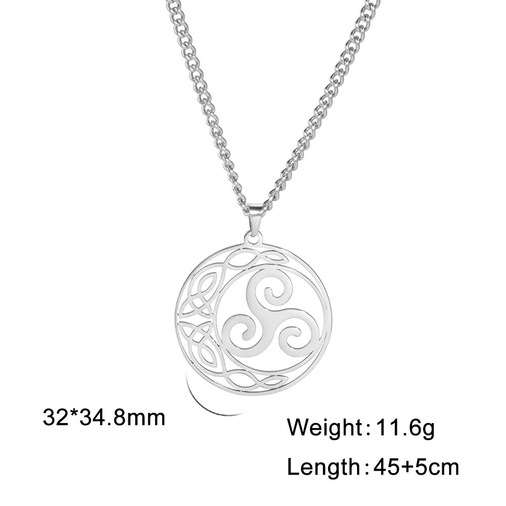 Celtic Knot Spiral Pendant Necklace Stainless Steel Unisex Retro Irish Trinity Knot Talisman Jewelry Gift for Men Women