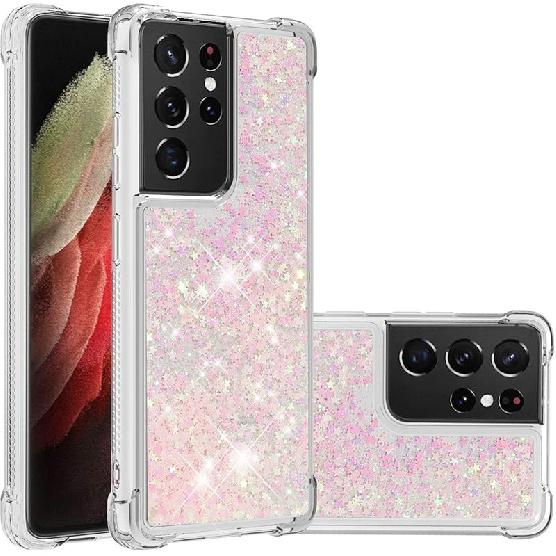 Kompatybilny z etui Galaxy S21 Ultra, Przezroczyste etui z brokatem, Płynny piasek, Wstrząsoodporne, Ochronne, Iskrzące, Silikonowe, Miękkie etui TPU dla Samsunga