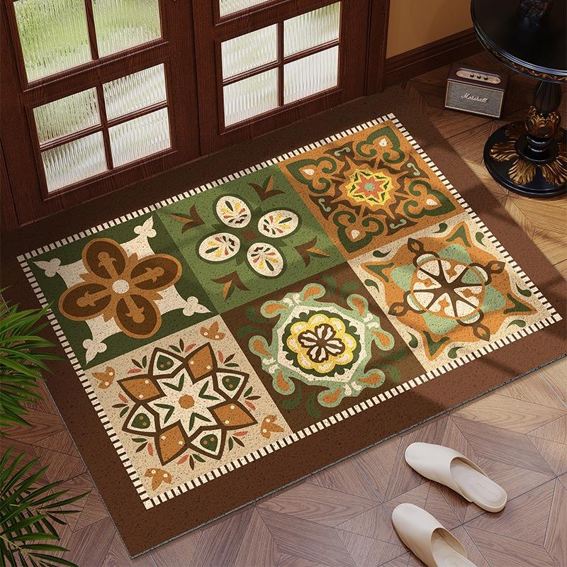 Vintage Floral Pattern Door Mat with Retro Geometric Designs Floor Mat for Home Entrance Decor Adding Classic Charm
