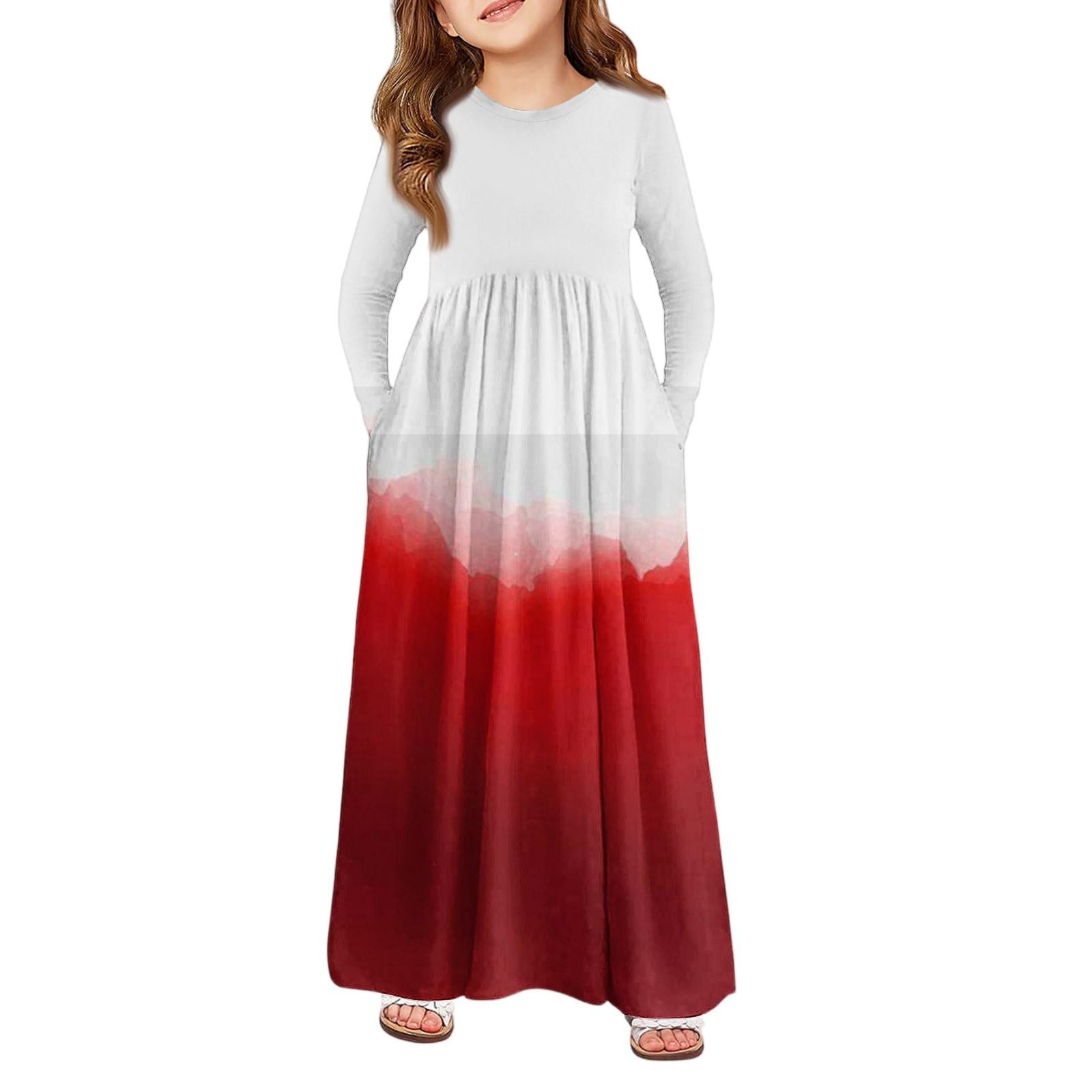 

Девичье платье макси - Платье с длинным рукавом и карманом 110 красный