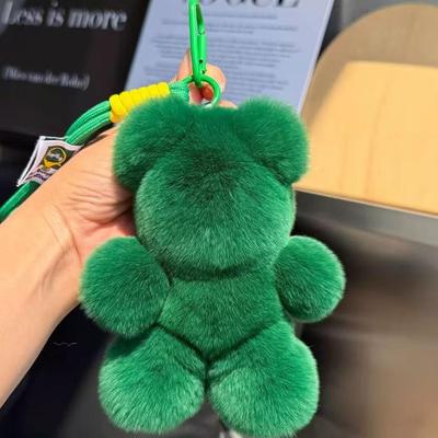Genuine Rex Rabbit Fur Bear Keychain Plush Toy for Car, Sofa, or Bag Ornament