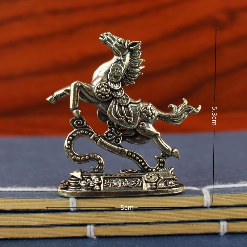 Brass Horse Step On Coins Lucky Statue Feng Shui Desk Ornament Zodiac Animal Figurines Miniatures Pure Copper Crafts Collections