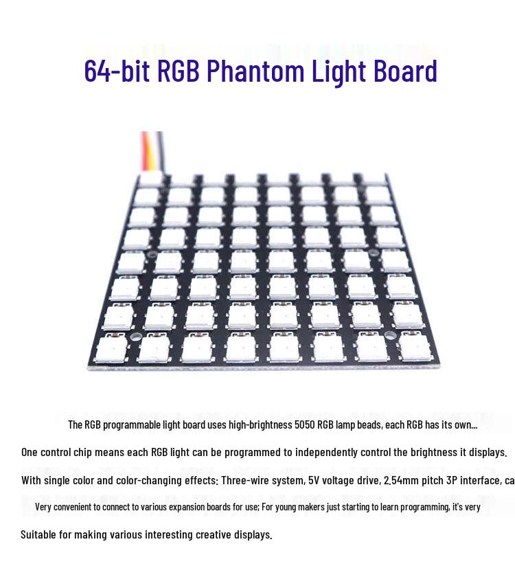 Arduino-Compatible 8x8 RGB LED Panel Ring with WS2812B Magic Color Dot Matrix, 5V Drive