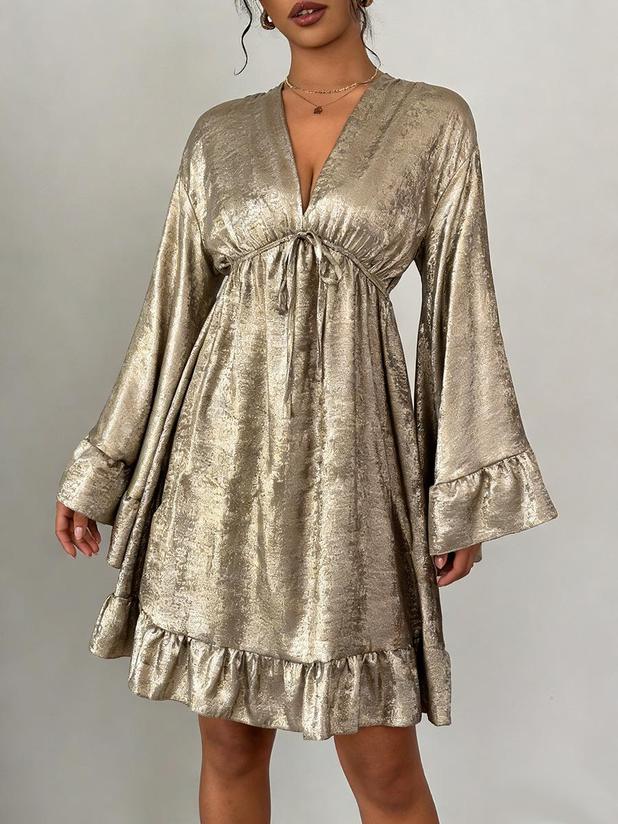 Cross2026 V-neck Drape Skirt — Sexy, High-End Spring Dress for Women S