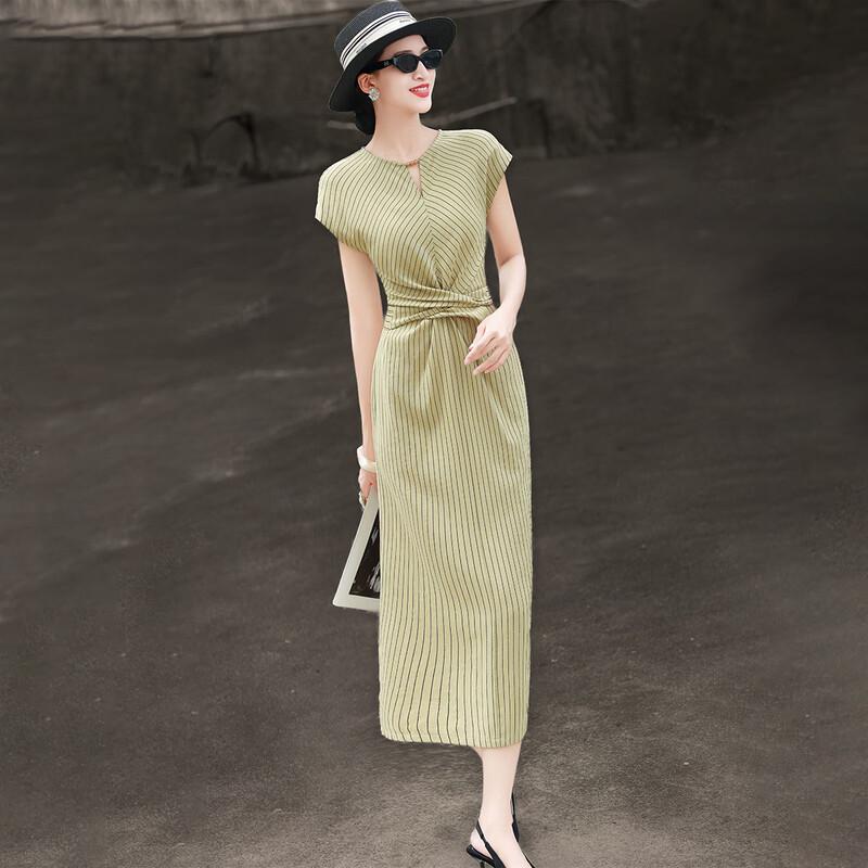 Lanseer Women s Summer Striped Tie-Waist Midi Dress XL