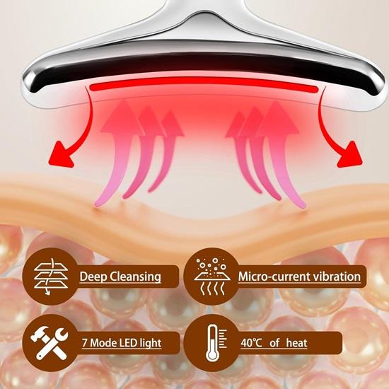 7 Colors Face Massager Tool with Heat, Red-Light-Therapy Facial Massager Tool for Wrinkles, Double Chin (White)