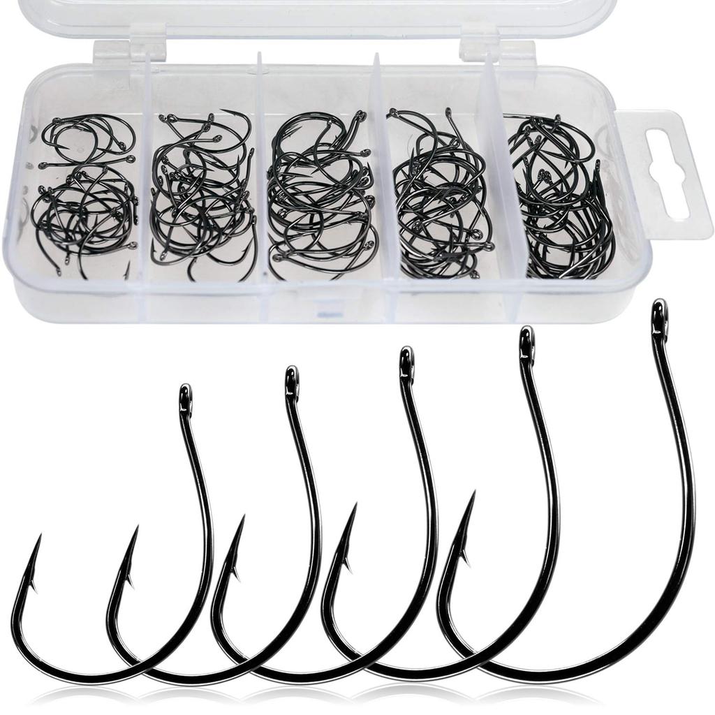 THKFISH DropShot Offset Circle Hooks for and Red Snapper Sizes and and 100-Piece Hairtail, Salmon, Fishing, #3, #2, #1, 1/0, 2/0