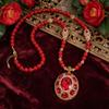 Vintage Red Crystal Sweater Necklace - Elegant and Versatile Pendant for Autumn/Winter Women
