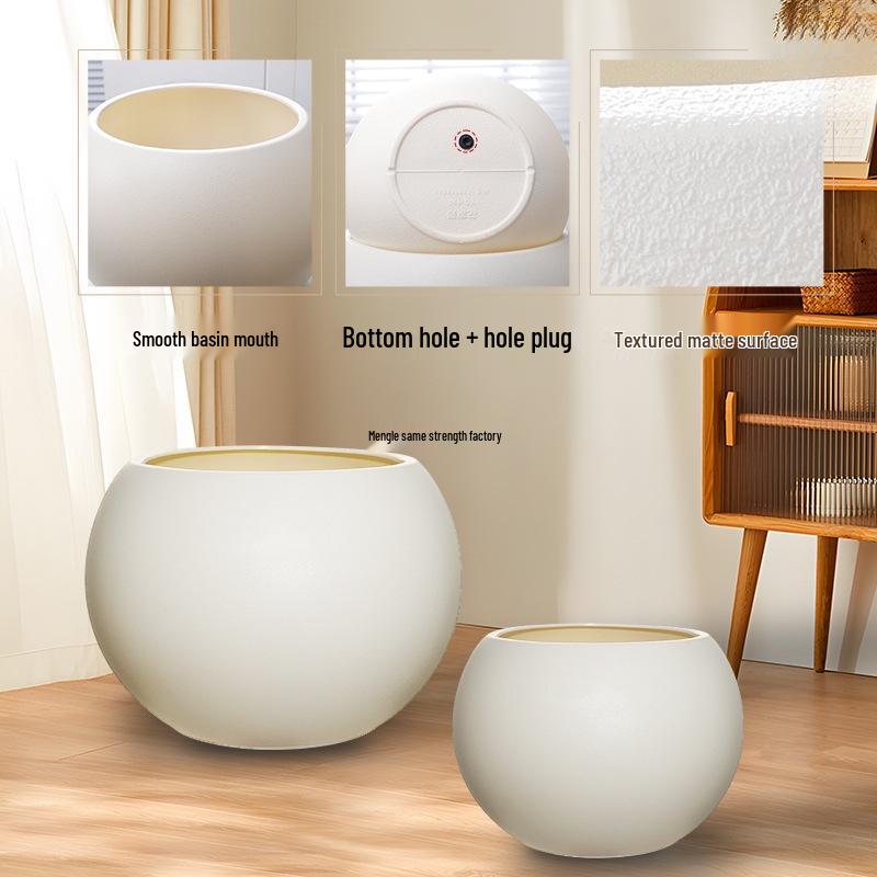 Black King Kong Resin Flower Pot - Large Cream-Style, Round for Living Room