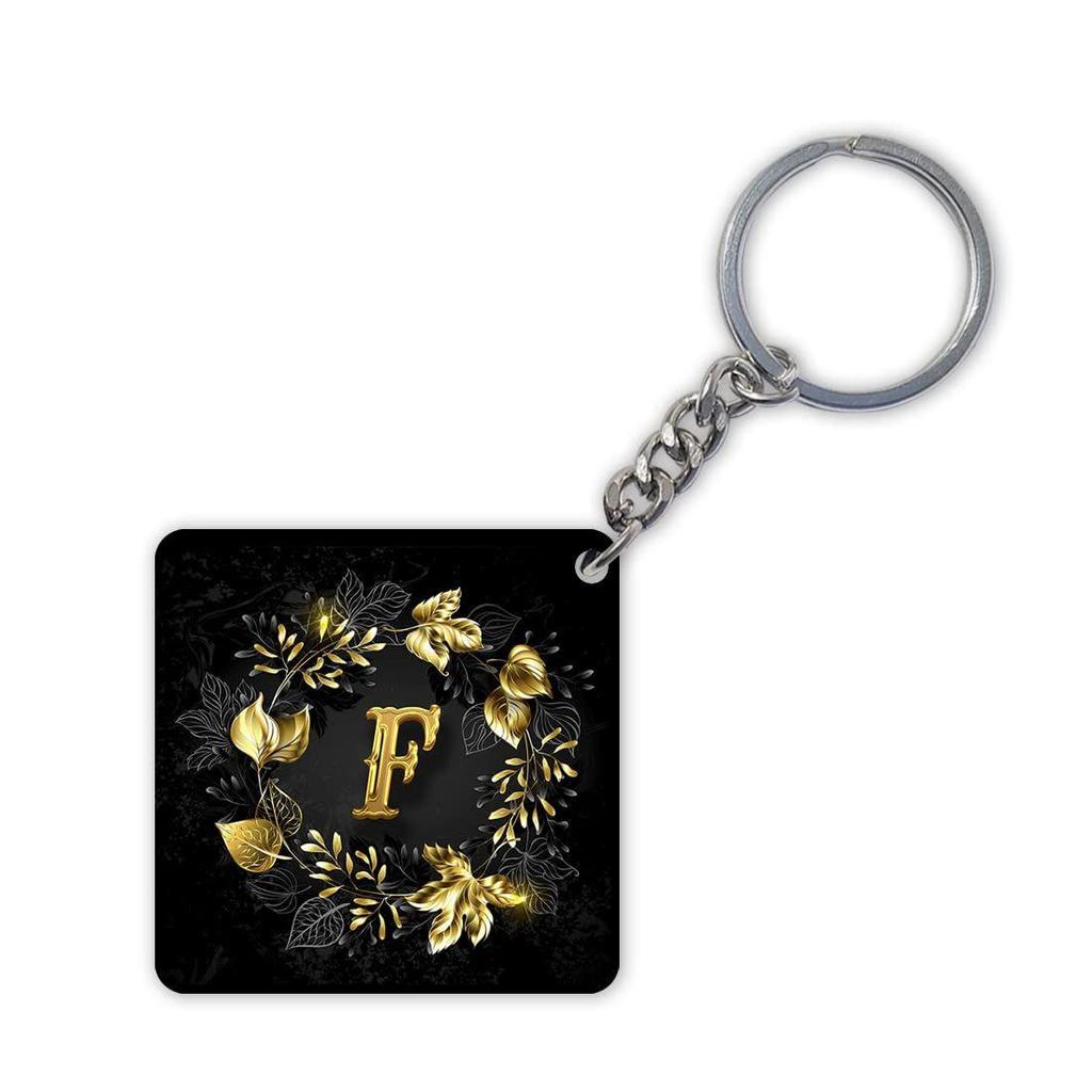Golden Frame with F Alphabet Letter Printed Ceramic Mug 330 Ml + Keychain,Gift for Love,Birthday,Wife, Husband