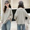 Girls' Fashionable Striped Cotton Long-Sleeve T-shirt for Ages 6-15 - Stylish Casual Patchwork Design