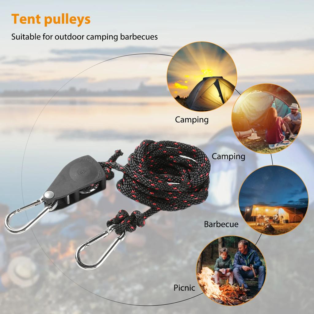 Tent Fixed Buckle Pulley Tensioner Adjustable Camping Tent Tie Down Rope Tightener Ratchet Hanger for Outdoor Tent