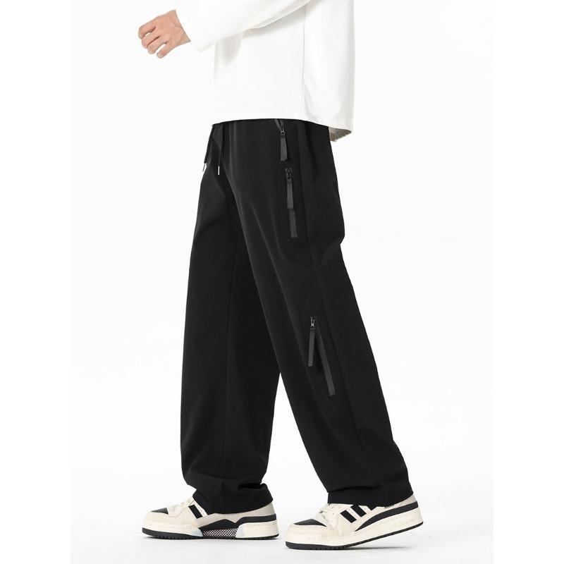 

Men s Khaki Multi Zipper Pocket Wide Leg Cargo Pants - Oversized Drawstring Streetwear Baggy Trousers M чорний