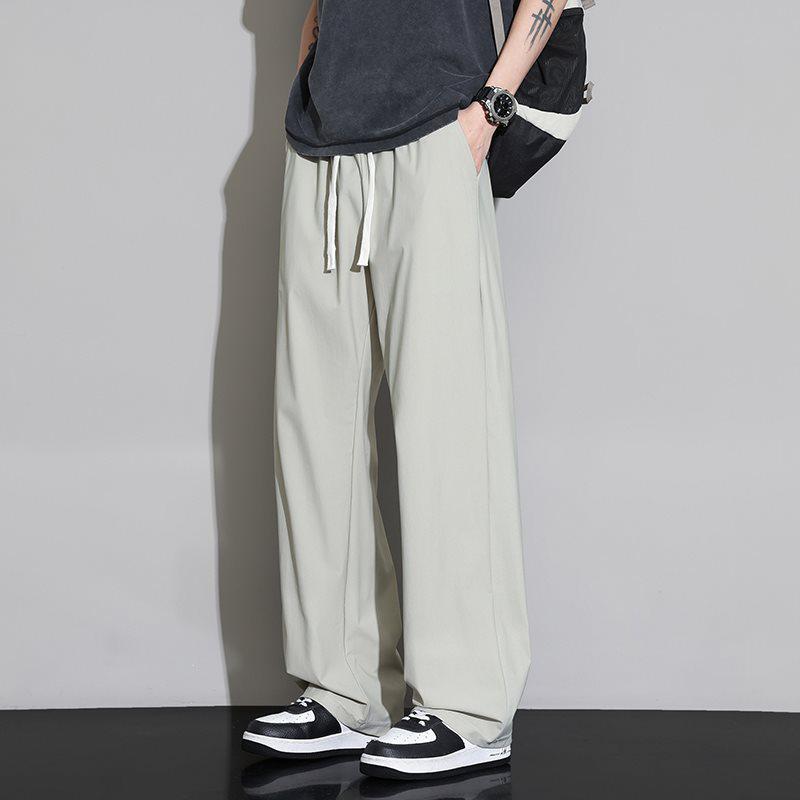 Men’s Plus Size Ice Silk Stretch Knit Wide-Leg Casual Pants