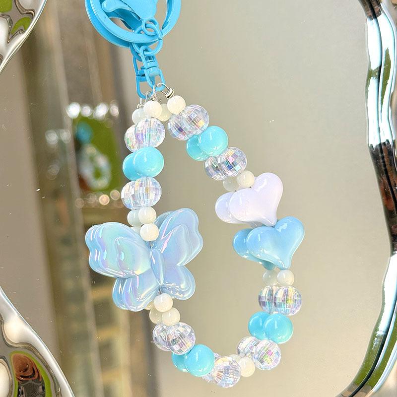 Butterfly Bowknot Beaded Mobile Phone Charm Strap Keychain Lanyard For Women Cute Girl Jewelry Phone Hanging Rope Holder Pendant