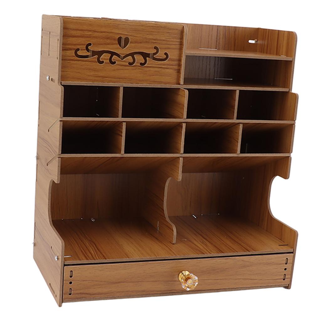 Wooden Desk Organizer Multi Functional DIY Pen Holder Box Desktop Stationary Easy Assembly Home