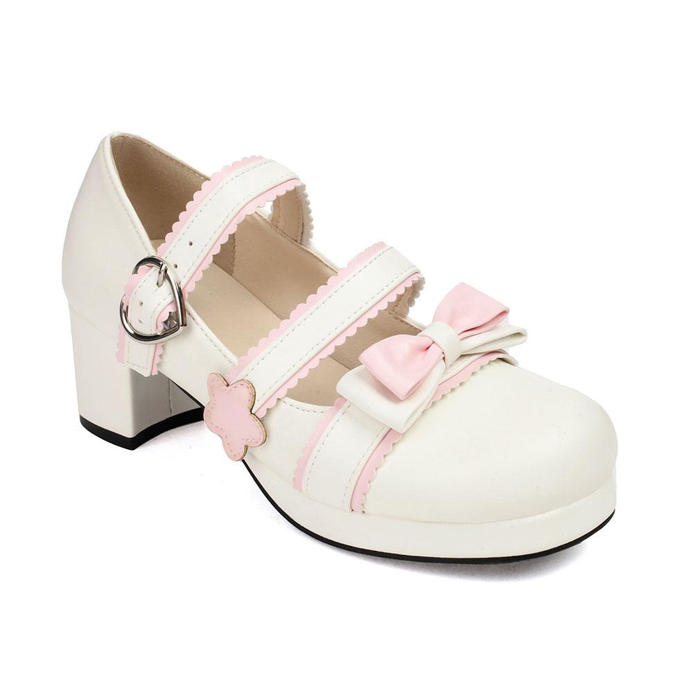 Size 34-48 Lolita Women Mary Jane Shoes Pumps Platform Chunky Heel Gothic Pumps With Bow Cute Uniform Dress Shoes For Women