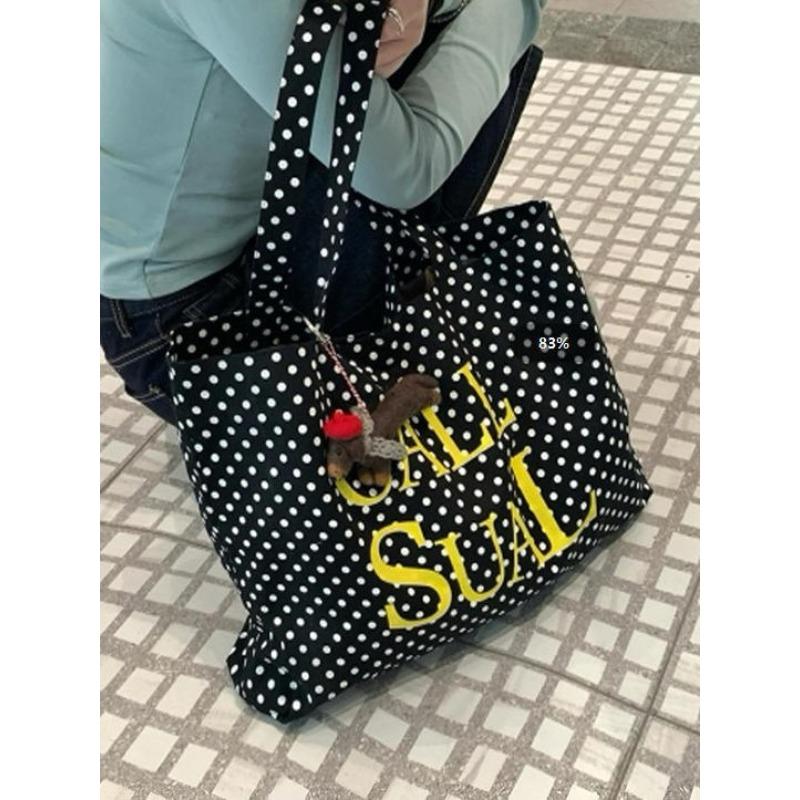 

Retro Polka Dot Tote Bag - Large Capacity, Fashionable, Suitable for Students, Single Shoulder Bag for Daily Commuting чёрный