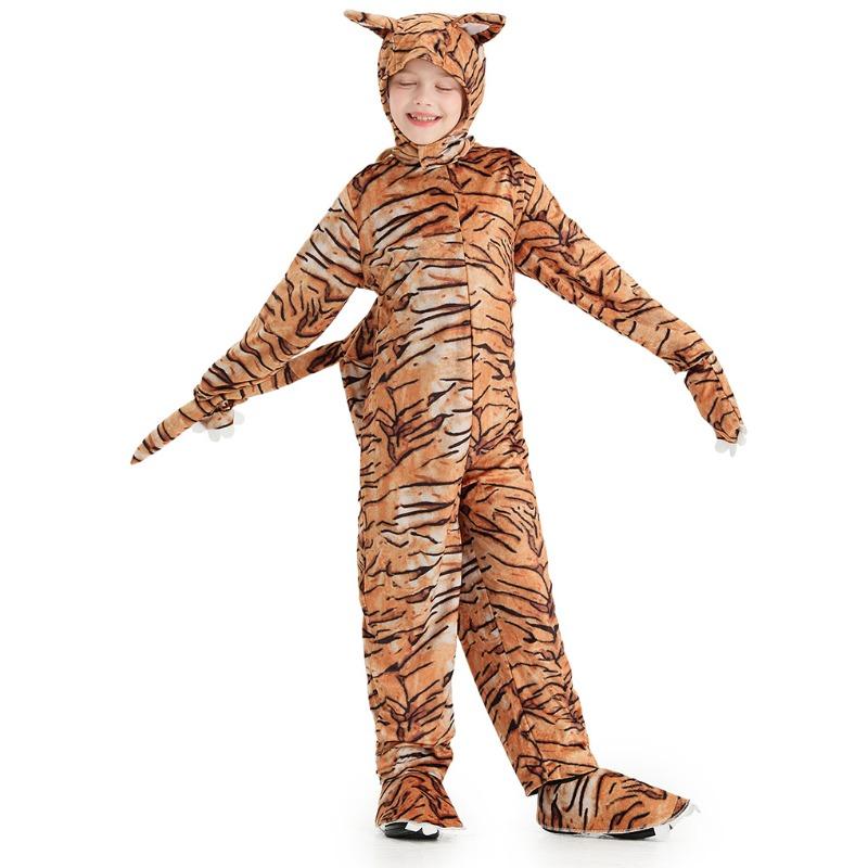 Kids Boys Girls Animals Tiger Leopard Jumpsuit Hat Set Halloween Role Play Dress Up Cosplay Costume