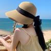 Big Brim Straw Hat Women's Sunscreen Foreign Style Fashion Bow Seaside Beach Sunshade Breathable Face Little Fisherman Hat