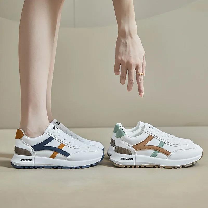 Women Fashion Leather Sneakers Autumn New Girl Casual Sport Shoes Fashion Striped Gym Shoes