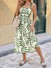 2026 Summer Green Leaf Print Spaghetti Strap Dress: Fresh Seaside Vacation Style