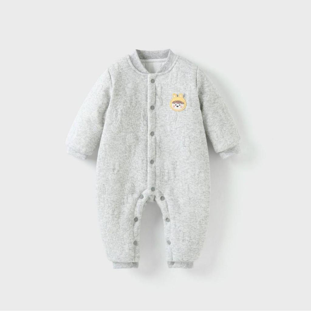 Thickened Cotton Baby Bodysuit: Long Sleeve, Warm, Snap Crotch Outerwear for Boys & Girls, Ideal for Spring & Autumn