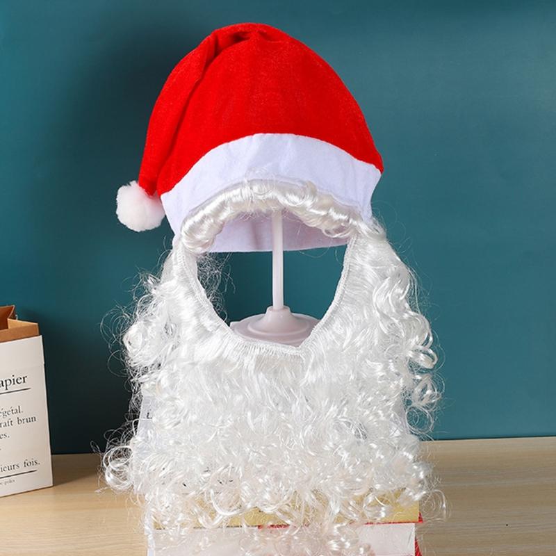 Santa Fake Beard for Facial Hair Funny Santa Beard Old Man Costume for Men Women Disguise Game Xmas Party Halloween Dres