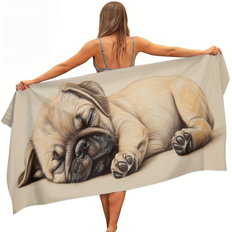 

One Microfiber Beach Towel Featuring a Sleeping Pug Puppy. It S Lightweight And Absorbent, Perfect for Yoga Swimming, The Beach W40*H60(CM)