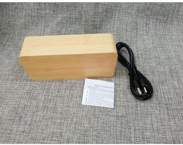 Custom logo Modern Voice Control Wooden Digital Desk Alarm Clock with LED Calendar Temperature Display