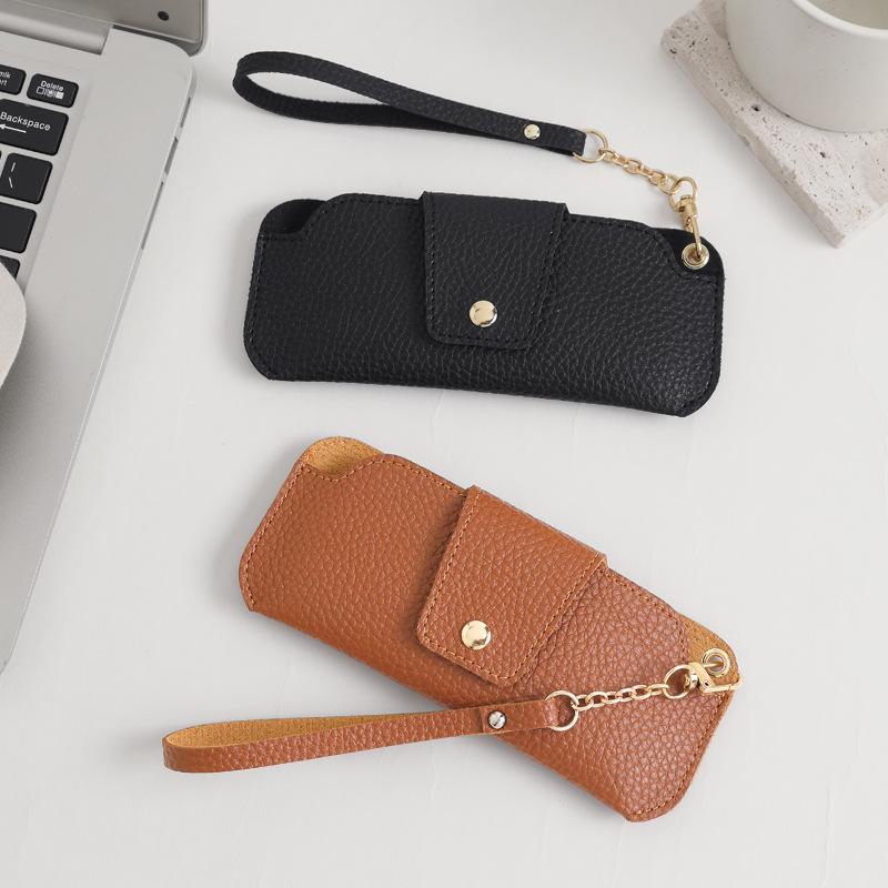 PU Leather Glasses Case Travel Sunglasses Holder With Wrist Strap Soft Pouch Unisex For Daily Use