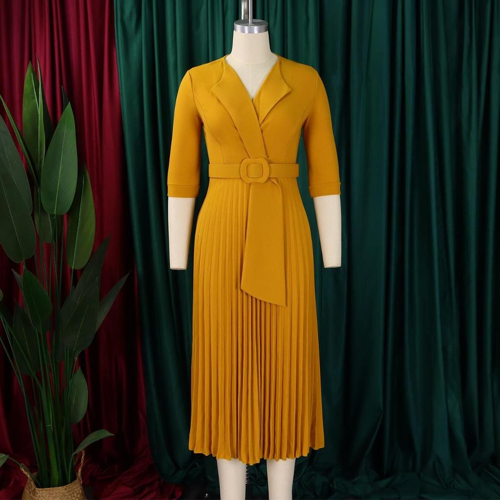 Herbst Winter Neu Damen OL Mode Blazer Kragen Plissiert Schlanke Passform Große Größen Afrikanisches Kleid D3291