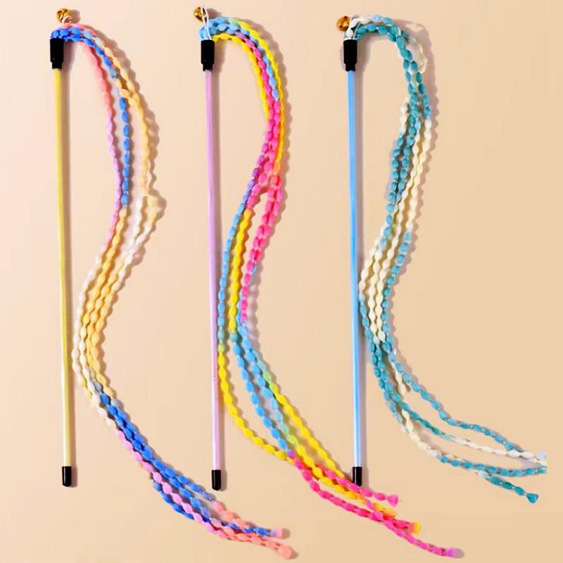 Cat Toys Plush Tassel Interactive Cat Toy Feather Cats Stick Teaser Long Handle Stick Toys for Cats Teasing Kitten Toy with Bell