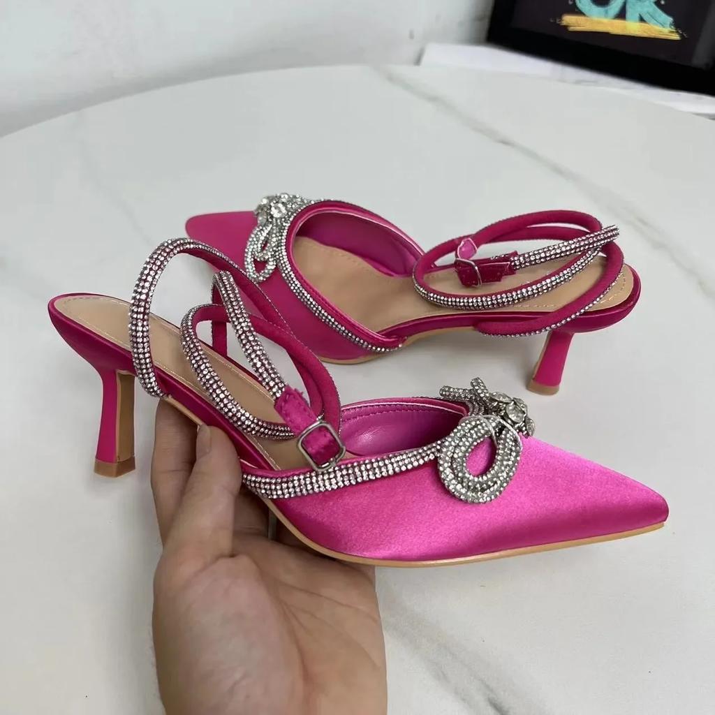 Fashion Diamond Chain Sandals Womens 2025 Party Women Pumps Sexy Pointed Toe Wedding Bridal Stilettos Summer 6cm High Heels Shoes