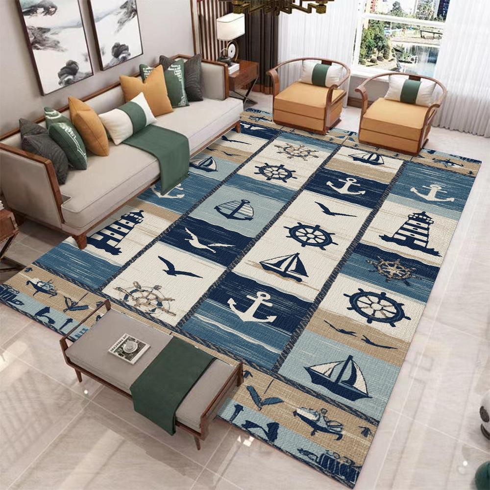 Sailing Lighthouse Carpet Grid Puzzle Ocean Series Living Room Bedroom Decoration Floor Mat Creative Entrance Door Mat