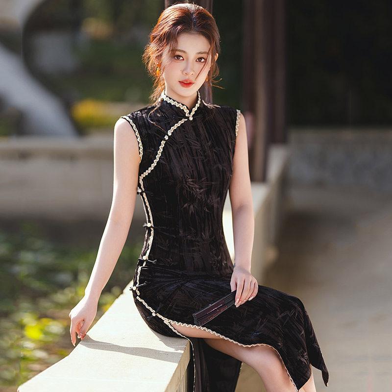 Sleeveless national style new Chinese long cheongsam improved young 1011 new women's high-end retro dress summer