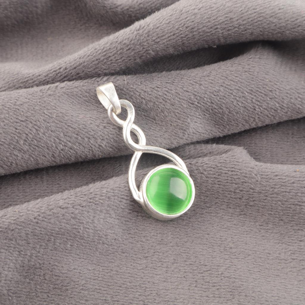 Green Cat's Eye Gemstone Jewelry, 925 Solid Sterling Silver Jewelry, Handmade Spiritual Jewelry For Wedding Gift