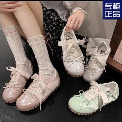Schleife weichsohlige flachsohlige rosa Ballerinas lässig vielseitig kleine weiße Schuhe Damen Frühling und Sommer neue Modelle