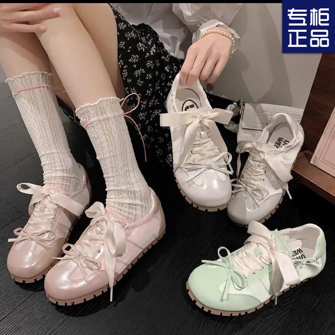 

Bow soft-soled flat-soled pink ballet shoes casual versatile little white shoes women s spring and summer new models 35 рожевий