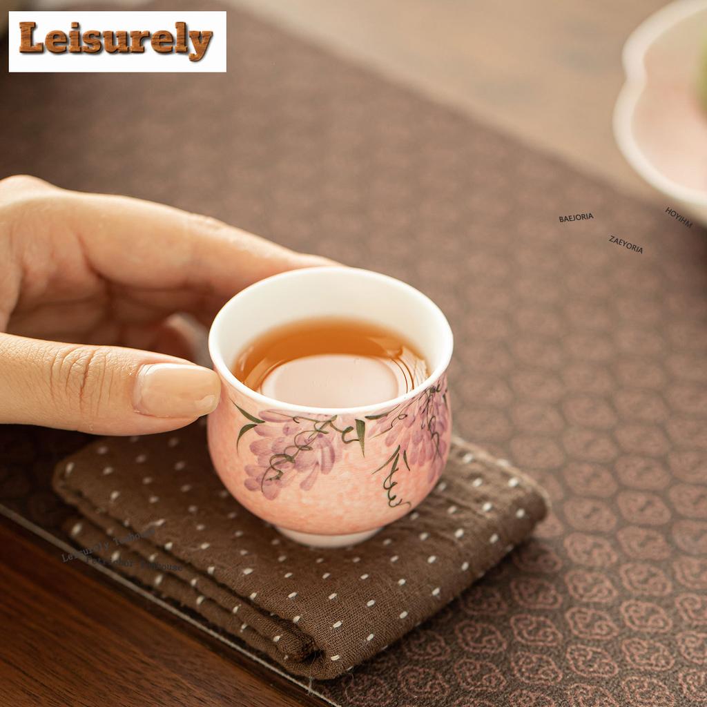 HOYIHM 71ml Powder Mist Chinese Wistaria Teacup Ancient Tea Bowl Tea Cup Set Tea-tasting Smelling Cup Jianzhan Master Cups Tea